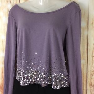 Ludi | Tops | Ludi Cold Shoulder Purple Sequin Long Sleeve Top | Poshmark